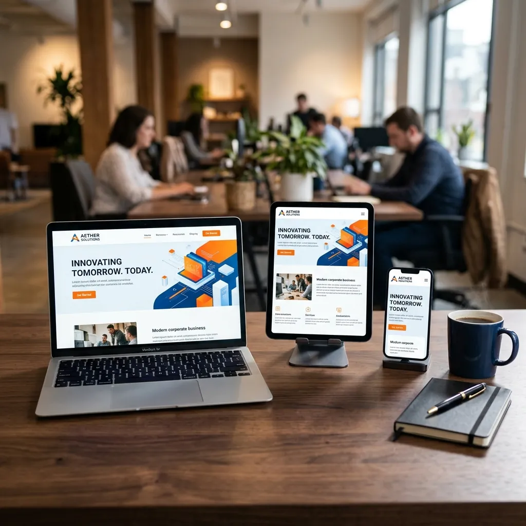 Futuristic sleek laptop displaying custom web design and development dashboard