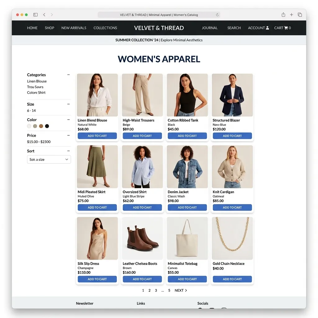 Clean e-commerce product listings screen design mockup