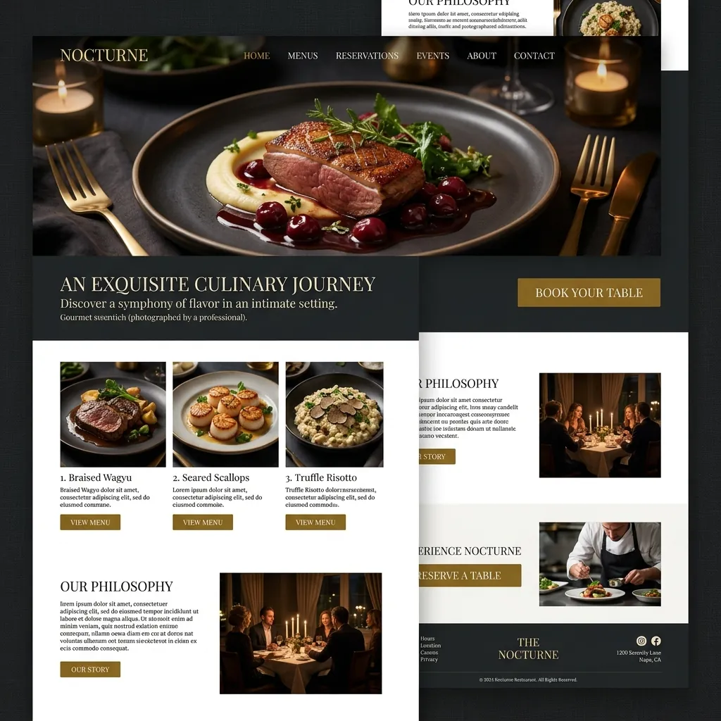 Luxury restaurant local business web layouts